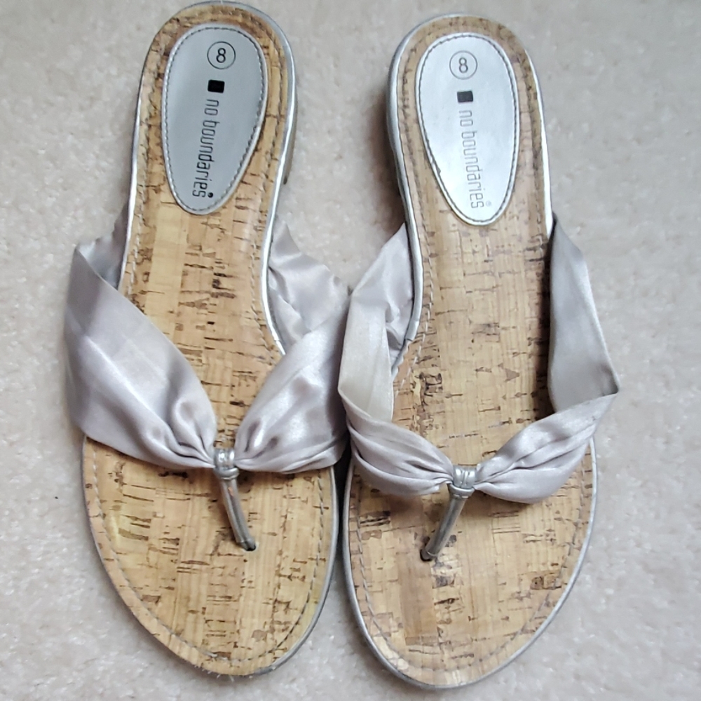 No Boundaries Silver Satin Flip Flops
